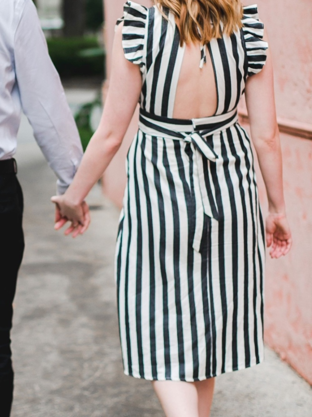 Storia Black and White Striped Midi Dress